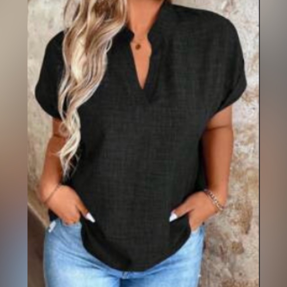 EUC Shien Curve Black Short Sleeve Blouse 1X